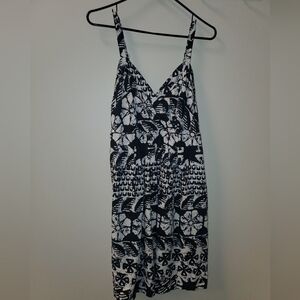 Merona XXL Linen Black and White Floral‎ Midi Dress